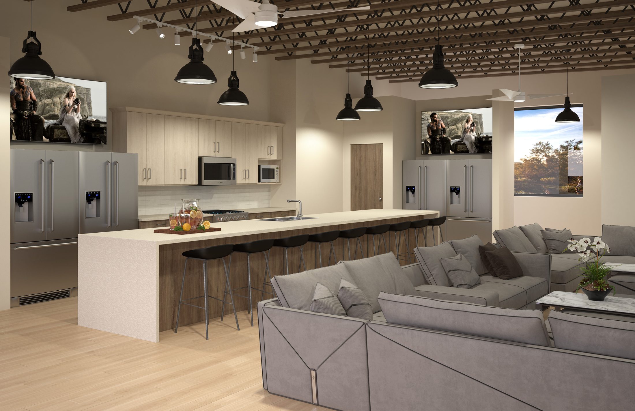 Steel Village luxury kitchen and common area
